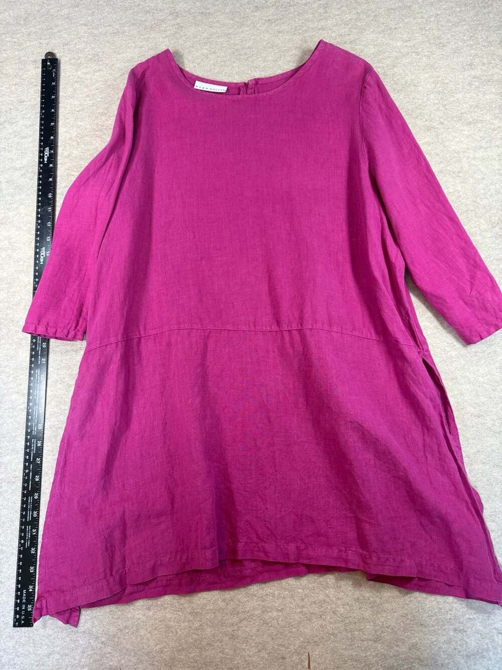 Bryn Walker Linen Tunic XL Impatiens Magenta Fuchsia 3/4 Sleeve Made USA Artisan